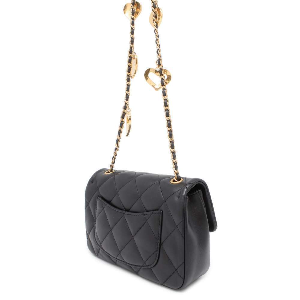 Chanel Matelasse Heart Shoulder Bag Lambskin Chain Mini Black